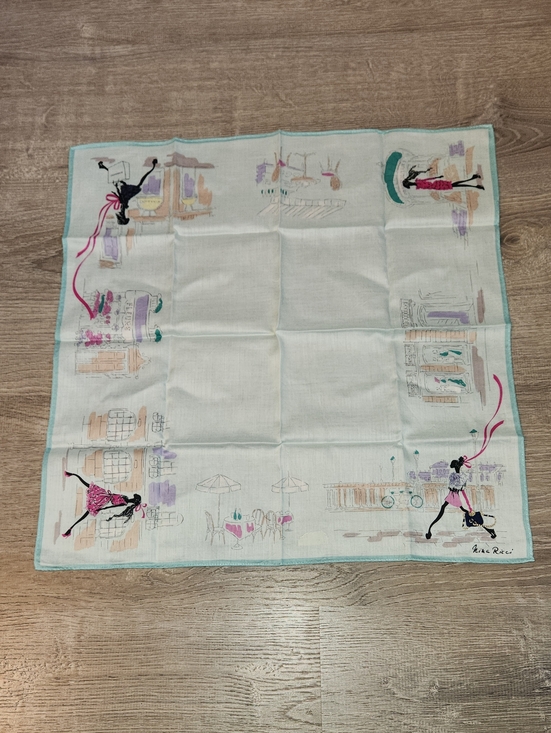 Nina Ricci Accessories - Nina Ricci Cotton Handkerchif with Pink & Aqua Fashion Illustration